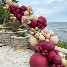 Other Event Party Supplies 144Pcs Burgundy Wine Red Balloons Garland Kit Translucent Rose Red Balloons DIY Chrome Balloon Arch Wedding Birthday Party Decor 230329