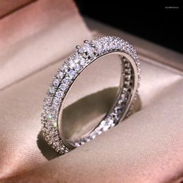 Cluster Rings Fashion Silver Color Promise Engagement Ring 925 Stamps Crystal CZ Stone Vintage Women Wedding Party