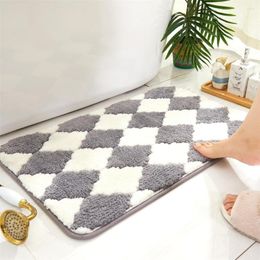 Bath Mats Geometric Bathroom Mat Anti Slip Washable Absorbent Plaid Rugs Floor Indoor Outdoor Modern Cheque Runner Rug Home Decor