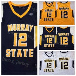 Murray State Racers College Ja Morant Jerseys 12 Basketball University Navy Blue White Yellow Team Color All Stitching For Sport Fans Shirt Breathable NCAA