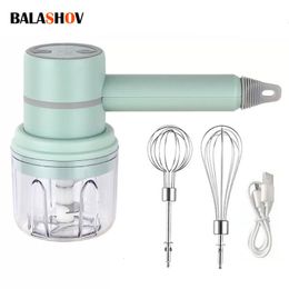 Fruit Vegetable Tools 2In1 Rechargeable Garlic Ginger Chopper Electric Egg Beater Whisk Wireless Automatic Meat Food Machine Handheld Mix Kitchen Tool 230329