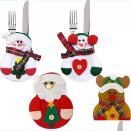 Christmas Decorations Santa Claus Knifes Forks Bag Sierware Holders Pockets Pouch Snowman Elk Xmas Party Tableware For Home Drop Del Dha6G