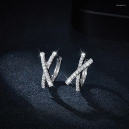Hoop Earrings Simple Ins-style Cross X-shaped For Women 925 Silver-plated 18k Gold Inlaid With Full Mosonite