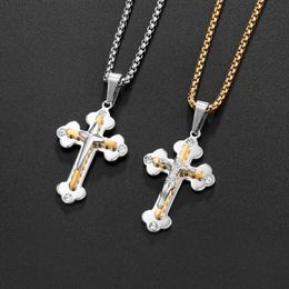 Pendant Necklaces Good Friday Cross Titanium Steel Diamond Fashion Necklace Men And Women Religious Belief Stainless Jewelry