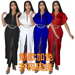 Women's Blouses 2023 Summer European And American Shirts Solid Color Long Mopping Shirt Sexy Shawl Blouse Cool Jacket Button-Dow