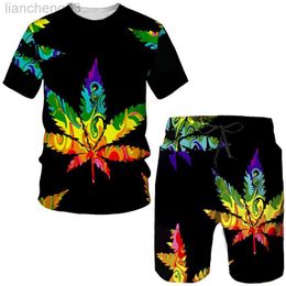 Men's Tracksuits Newest Colourful Leaf 3D Print Tees/Suits Summer Men Women Casual T-Shirts Shorts Outfits Fashion Couple Sportswear Tracksuit Set W0329