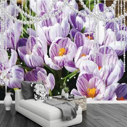 Wallpapers Modern Minimalist Pink Purple Flowers 3D Jewellery Home Improvement Wallpaper For Walls Wall Murals