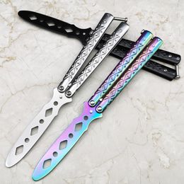 Colourful Stainless Steel Folding Knife Unsharpened Butterfly Training Knife Outdoor Practise Knife Blunt Tool No Blade Balisong Trainer