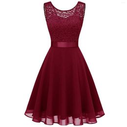 Casual Dresses Women Vintage Floral Lace Bridesmaid Dress Female Elegant Sleeveless Empire Waist Knee Length Party Formal