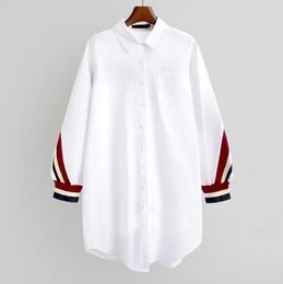 Women's Blouses & Shirts 2023 White Loose Button Up Stripe Bandage Women Turn-Down Collar Woven Long Sleeve Plus Size Ladies Tops