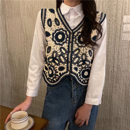 Women's Vests Flower crochet knitted vest Women's Summer Autumn Women's vintage sleeveless jacket Cardigan Bohemian embroidered vest 230329