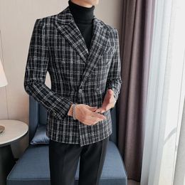 Men's Suits 2023 Korean Men Blazer Suit Jacket Plaid Casual Double Breasted Masculino Social Mens Dress Coat Veste Costume Homme 4XL
