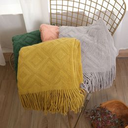 Blankets Knitted Geometric patterns Throw Thread Blanket with Tassel on the Bed Sofa Plaid Travel TV Nap Blankets Soft Towel Bedspread 230329