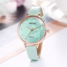 Wristwatches MEIBO Watch Clock Fashion Women Watches Transparent Student Pure Color Leather Bracelet Diamond Round Checkers Saat A