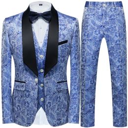 Mens Suits Blazers Fashion Casual Boutique Business Wedding Host Flower Color 3 Pcs Set Dress Jacket Pants Vest Coat 230329