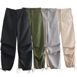 Women's Pants s Fashion Women Drawstring Cargo Casual Solid Elastic Waist Baggy Jogging Trouser Streetwear Wide Leg Pleats Parachute 230329