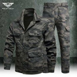 Men's Tracksuits Summer Camouflage Suit Men's Thin Hunting shirts Jacket and cargo Trousers Tactical Military Cotton Breathable Multi-Pocket Suit W0329