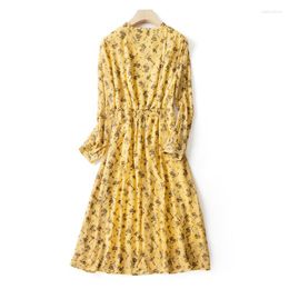 Casual Dresses Fashion Korean Style Summer And Spring Dress Women Party Chiffon Floral Bow Long Sleeve Office Beach Clothing