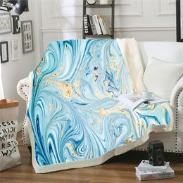 Blankets Marble Flannel Fleece Blanket Agate Swirl Blue Gold Luxury Throw Blanket Lightweight Cozy for Bed Sofa Couch Bedroom Super Soft 230329