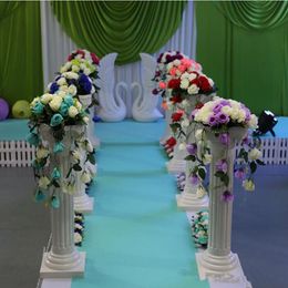 Party Decor White Roman Column With Artificial Rose Lily Flower Road Cited Aisle Runners Pillar for Wedding Celebration Decoration