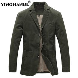 Men's Suits Blazers Spring Autumn Military Jacket Blazers Business Men's 100% Pure Cotton Casual Suit Coat Male Masculino Solid Jackets Outwear 230329