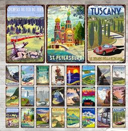 Retro City Landscape Art Painting Metal Sign Cartoon Style Wall Stickers Famous City Scenery Art Plaque for Club Man Cave Home Decor Plate 30X20cm W03