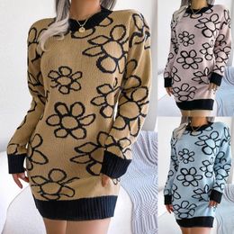 Casual Dresses Womens Smockneck Puff Long Sleeve Bodycon Pullover Cute Mini Sweater Dress Midi Shirt