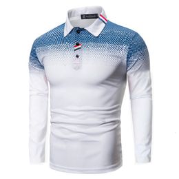 Mens Polos Spring and Autumn Print Longsleeved Lapel Tshirt Thin European Size Polo Shirt 230329