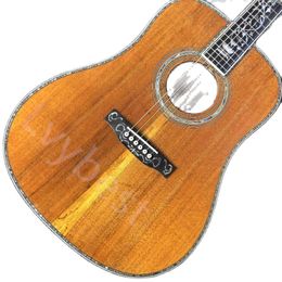 Lvybest Custom Deluxe Solid KOA Top Abalone Binding Ebony Fingerboard KOA Wood Back Side Life Tree Inlay Acoustic Guitar