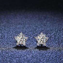 Stud QUKE Real Diamond Star Stud Earrings 0.5ct D Color VVS1 Pure 925 Sterling Silver for Women Wedding Fine Jewelry EA012 230328