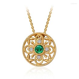 Pendant Necklaces Round Hollow Bead Rim Court Style Temperament Simulation Emerald Tourmaline Clavicle Chain Jewelry