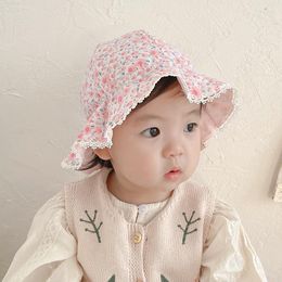 Hats Summer Princess Baby Hat Flower Print Lace Bucket For Girls Outdoor Panama Anti UV Fisherman Kids Beach Caps