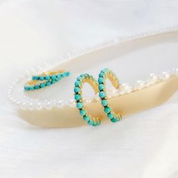 Hoop Earrings UNICE S925 Sterling Silver Natural Round Turquoise Gold Filled Trendy Simple Fine Jewelry For Women Girl