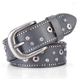 Belts Four Seasons Fashion Women Belt Real Leather Rivet Crystal Stone Inlaid Pin Buckle Casual Versatile Pants Skirt Collocation