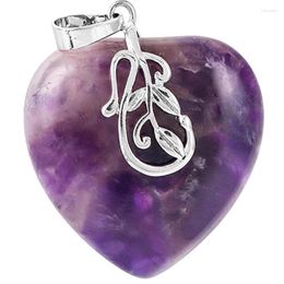 Pendant Necklaces FYJS Unique Silver Plated Leaf Love Heart Amethysts Stone Rock Crystal Romantic Style Jewelry