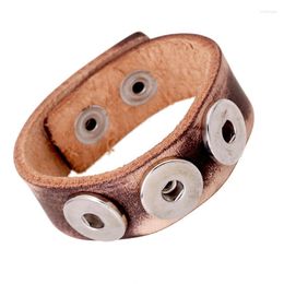 Charm Bracelets Snap Buttons DIY Men Bracelet Brown Retro Fit For Findings Top Quality Leather
