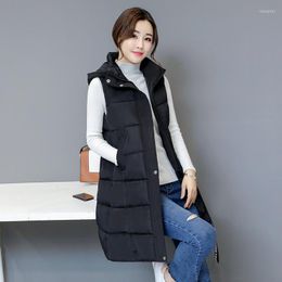 Women's Vests 2023 Autumn Winter Cotton Vest Coat Women's Long Korean Casual Hooded Collar Loose Black Sleeve Puffer Parka