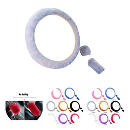 Steering Wheel Covers Fashionable 3Pcs/Set Practical Long Durability Plush Cover Bright Colour For Winter