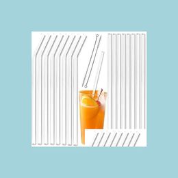 Drinking Straws Clear Glass St 200X8Mm Reusable Straight Bent Sts With Brush Eco Friendly For Smoothies Cocktails Drop Delivery Home Dhpqg