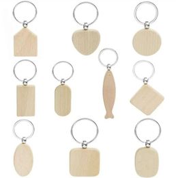 Beech Wood Keychain Party Favors Blank Personalized Customized Tag Name ID Pendant Key Ring Buckle Creative Birthday Gift RRA
