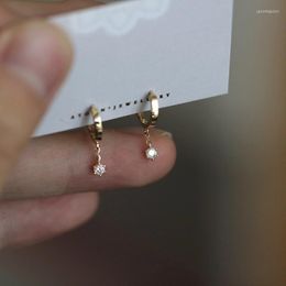 Hoop Earrings FINE GOLD/ Custom Short Chain Small Drill Ear Buckle Pure 9k Gold Zircon Smooth Board Ins Korean Chic Ring