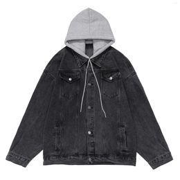 Men's Jackets Retro Hoodies Denim Men's Jacket Hip Hop Solid Color Oversized Women Male Windbreaker Jean Hooded Coats Streetwear