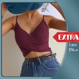 Women's Tanks Camis Sexy Women Crop Top Tube Top Deep V Neck Sleeveless Slim Camisole Padded Gathered Bra Seamless Underwear Intimates Lingerie P230328