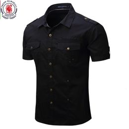 Men's Casual Shirts Arrive Mens Cargo Shirt Men Casual Shirt Solid Short Sleeve Shirts Multi Pocket Work Shirt Plus Size 100% Cotton 230329