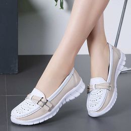 Dress Shoes Women Shoes Summer Flats Hollow Leather Breathable Moccasins Women Boat Shoes Ladies Walking Casual Shoes zapatos de mujer AA230328