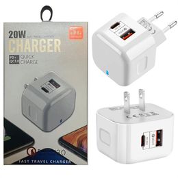 2 Ports QC3.0 Type C Charger PD 20W Quick Charger USB-C Fast Charging Travel Wall Charger Power Adapter For iPhone 12Pro Max with box