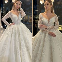 Fancy A Line Wedding Dress Sheer Neck Jewel Bridal Gowns Lace Sequined Sparkle Robe de mariee