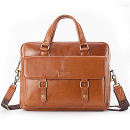 Briefcases Men's Briefcase Genuine Leather Business Totes Handbag Casual Large Shoulder Bag Vintage Messenger Bags Luxury Bolsas