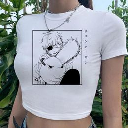 Women's T Shirts Chainsaw Man Hippie Fairycore Crop Top Female Harajuku Korean Fashion Kawaii Kawai Clothing Cropped