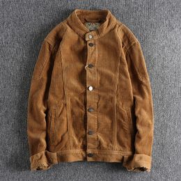 Men's Jackets Khaki retro motorcycle fan washed corduroy jacket man slim-fit short trend with youth coat jacket 230329